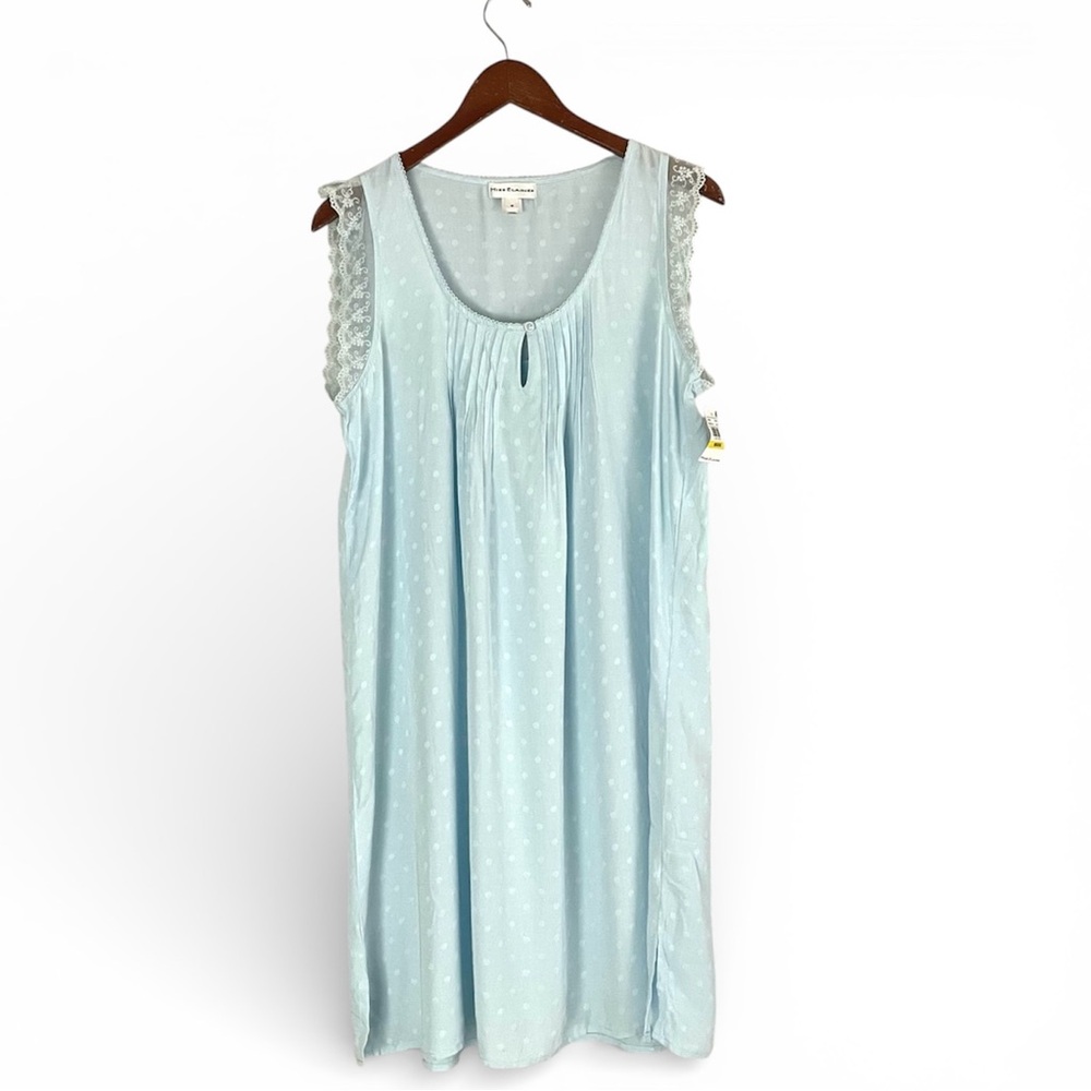 Miss Elaine Blue Polka Dot Jacquard Rayon Lace Cap Sleeveless Gown Size Medium